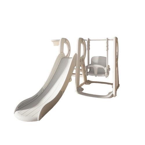 5-in-1 Kids Slide and Swing Set with Adjustable Hoop, Soccer Goal, Golf Hole for Indoor, Outdoor (White) - Toytexx 5-in-1 Kids Slide and Swing Set with Adjustable Hoop, Soccer Goal, Golf Hole for Indoor, Outdoor (White) - Toytexx